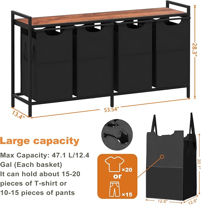 Heybly Laundry Hampers, 4 x 12.5 Gal Laundry Basket - Image 4