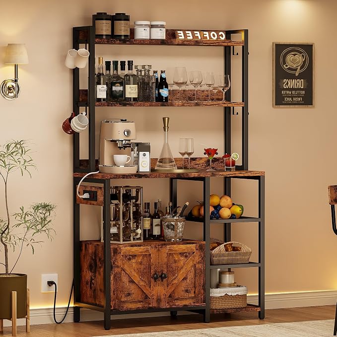 IRONCK Bakers Rack with Cabinet, Kitchen Bakers Rack with Power Outlets by IRONCK
