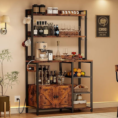 IRONCK Bakers Rack with Cabinet, Kitchen Bakers Rack with Power Outlets by IRONCK