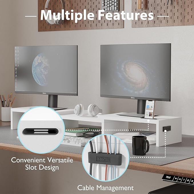 BONTEC Dual Monitor Stand Riser, Adjustable Length & Swivel Angle, Ergonomic - Image 6