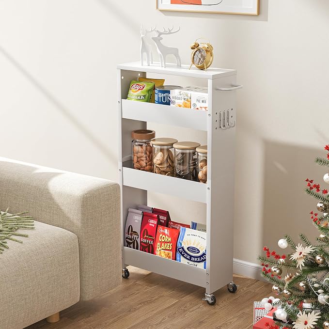 Slim Storage Cart, 4-Tier Kitchen Rolling Cart Narrow Storage Cabinet - Image 7