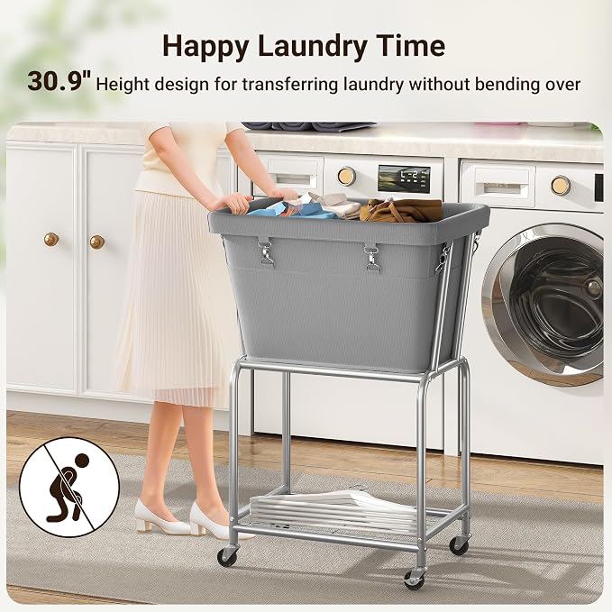 ELYKEN Laundry Cart with Wheels, Rolling Laundry Hamper with Removable Bag and - Image 7