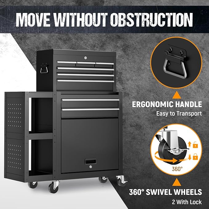 8-Drawer Rolling Tool Chest, 3-in-1 Tool Box on Wheels - Image 5