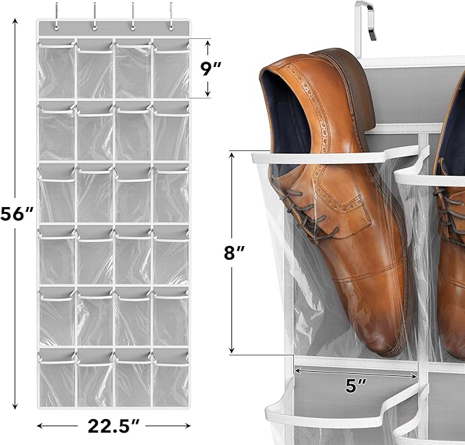 Simple Houseware 24 Pockets Large Clear Pockets Over The Door Hanging Shoe - Image 2