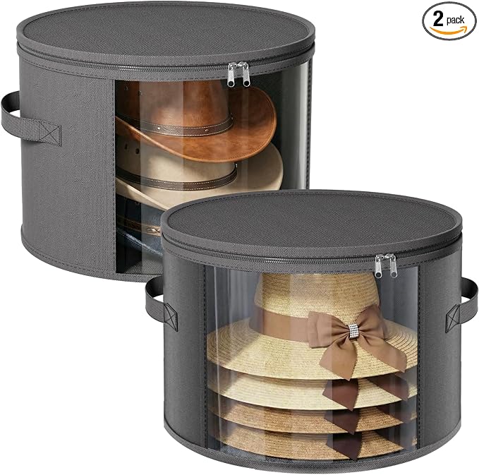 Ofiray-home Large Clear Hat Storage Boxes 2 Pack, Hold up to 7-9 Hats | Gray by Ofiray-home
