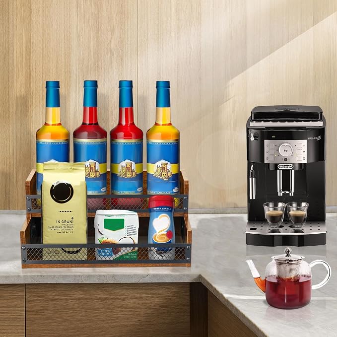 Liquor Bottle Display Shelf, Coffee Syrup Rack Organizer, 2 Step Countertop - Image 3