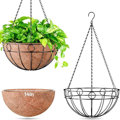2 Pack 14 Inch Metal Outdoor Plant Hanging Baskets, Round Wire Planter Basket - Image 9