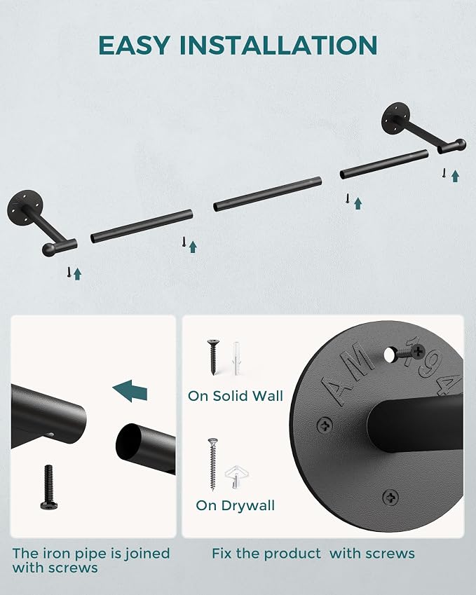 OROPY 33" Industrial Pipe Clothing Rack, Wall Mounted Clothes Rack 2 Pack | - Image 4
