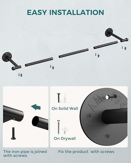 OROPY 33" Industrial Pipe Clothing Rack, Wall Mounted Clothes Rack | Closet Rods - Image 4