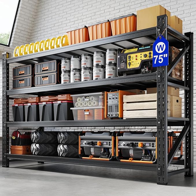 Yizosh 75" W Metal Garage Storage Shelves, 8000LBS Heavy Duty 4-Shelf by Yizosh