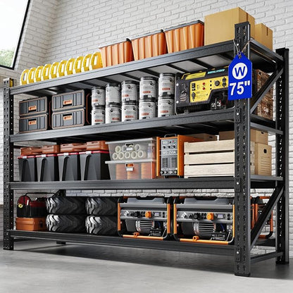 Yizosh 75" W Metal Garage Storage Shelves, 8000LBS Heavy Duty 4-Shelf by Yizosh