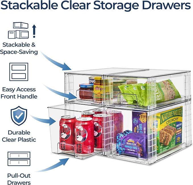 Sorbus Stackable Clear Storage Drawers, 4 Pack Pull-Out Organizer Bins – - Image 5