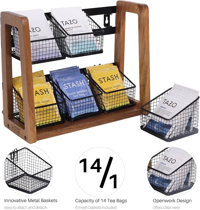 HTB 2 Tier Tea Organizer for Tea Bags, Tea Bag Holder - Image 7