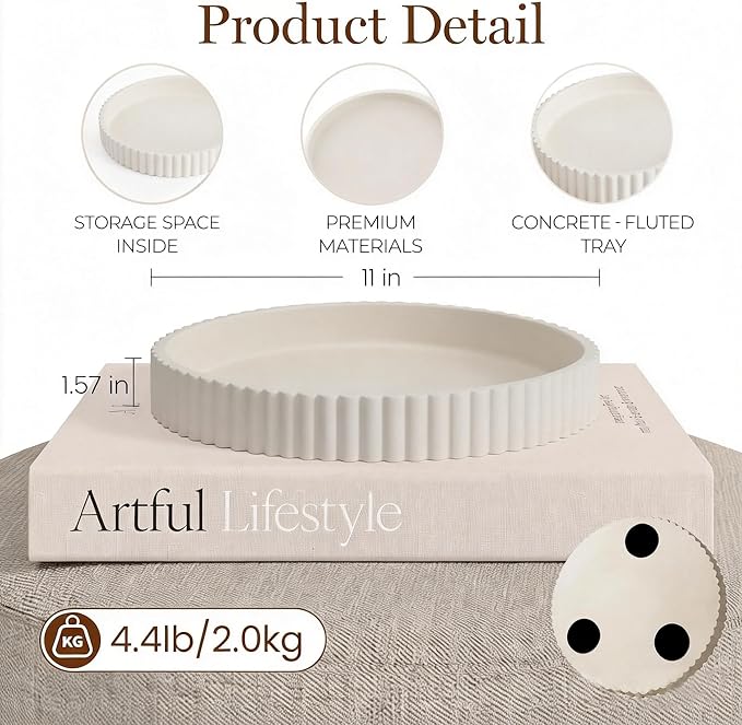 Round Decorative Trays & Coffee Table Tray, 11 Inch Fluted Coffee Table - Image 3