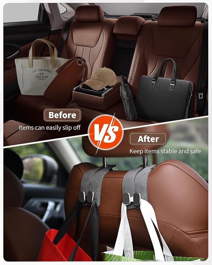 Headrest Hooks for Car, 4 Pack Car Seat Back Organizer Storage Hook, Double - Image 5