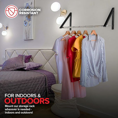 Double Foldable Clothing Rack w/ Extension Rod, Wall-Mounted Retractable - Image 7