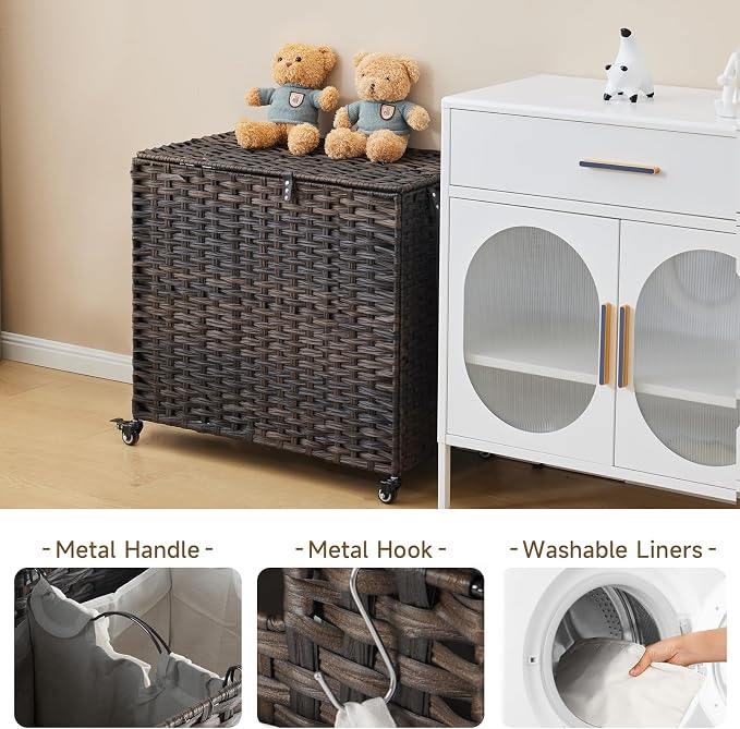 Laundry Hamper with Wheels, 39.6 Gallon Rolling Laundry Basket with Lid - Image 5