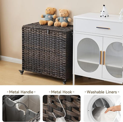 Laundry Hamper with Wheels, 39.6 Gallon Rolling Laundry Basket with Lid - Image 5