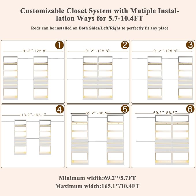 Closet System, 5.7-10.4FT Closet Organizer System - Image 4