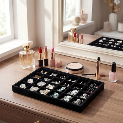 Frebeauty 24 Grid Earring Organizer, Velvet Jewelry Tray - Image 2