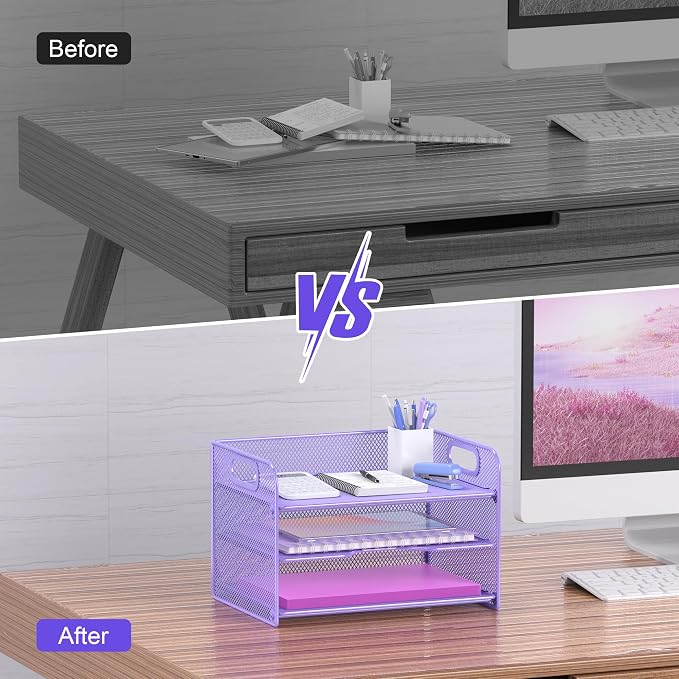 Samstar 3 Tier Purple Letter Tray Paper Organizer - Image 5