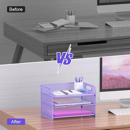 Samstar 3 Tier Purple Letter Tray Paper Organizer - Image 5