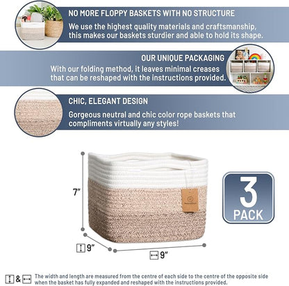 NaturalCozy Storage Cubes 9”x9”x7”Cotton Rope Woven Baskets - Image 2