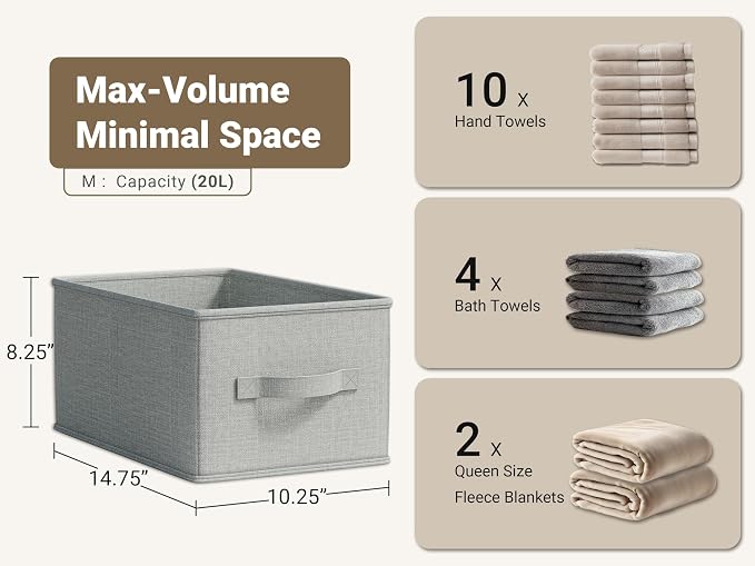 3 Pack Fabric Storage Bins for Shelves | 14.75x10.25x8.25 in Storage Baskets | - Image 3