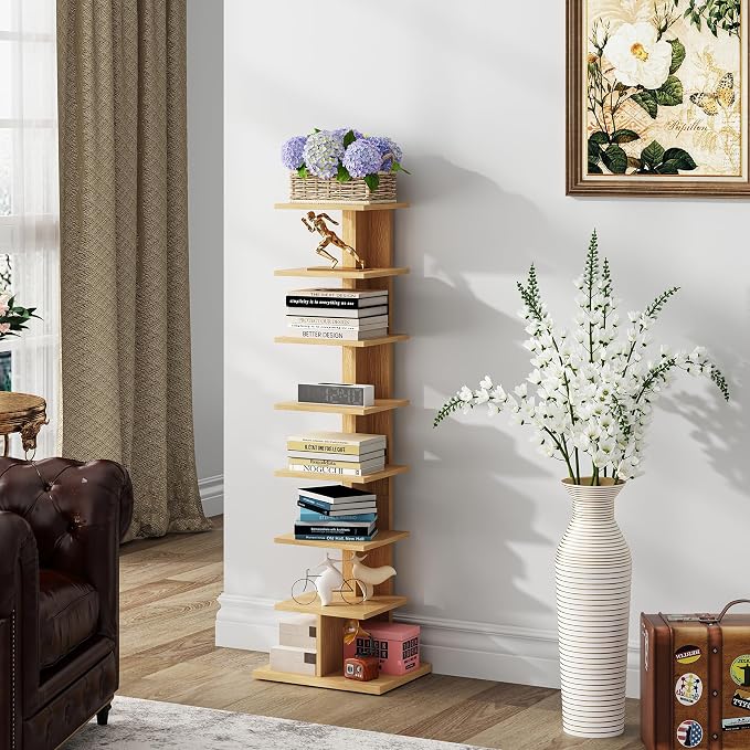TUTOTAK Book Shelf, Narrow Spine Bookshelf, 8-Tier Bookcase - Image 4