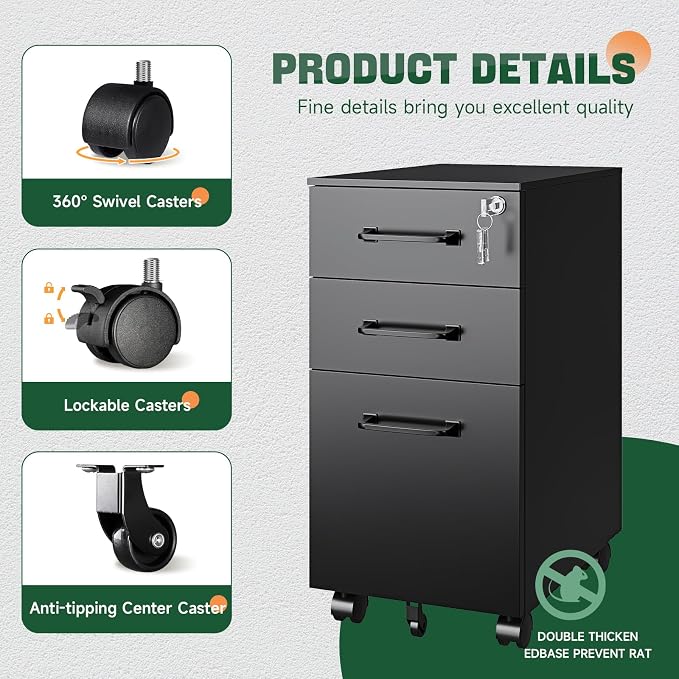Letaya 3 Drawer Mobile File Cabinet - Image 5