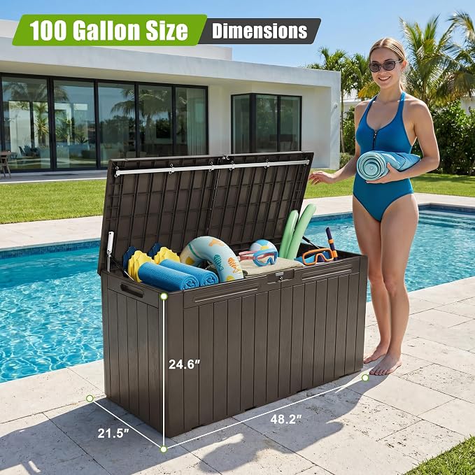 Flamaker Resin Deck Box 100 Gallon Large Outdoor Storage Box Waterproof | - Image 2