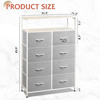 WLIVE 8 Drawer Fabric Dresser Open Shelves, Tall Bedroom Chest, Light Grey | - Image 3
