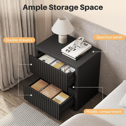 Dripex Fluted Nightstand with 2 Drawers, Large Wide Wood Night Stand Bedside - Image 3