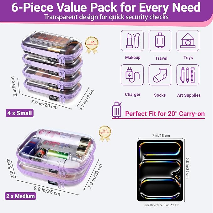 6 Pack Purple Clear Hard Shell Beauty Organizer, 1.2mm Heavy Duty Crush-Proof - Image 4