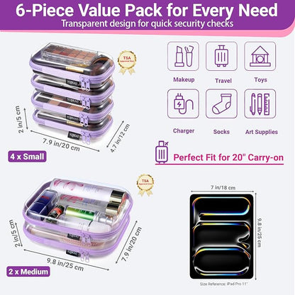6 Pack Purple Clear Hard Shell Beauty Organizer, 1.2mm Heavy Duty Crush-Proof - Image 4