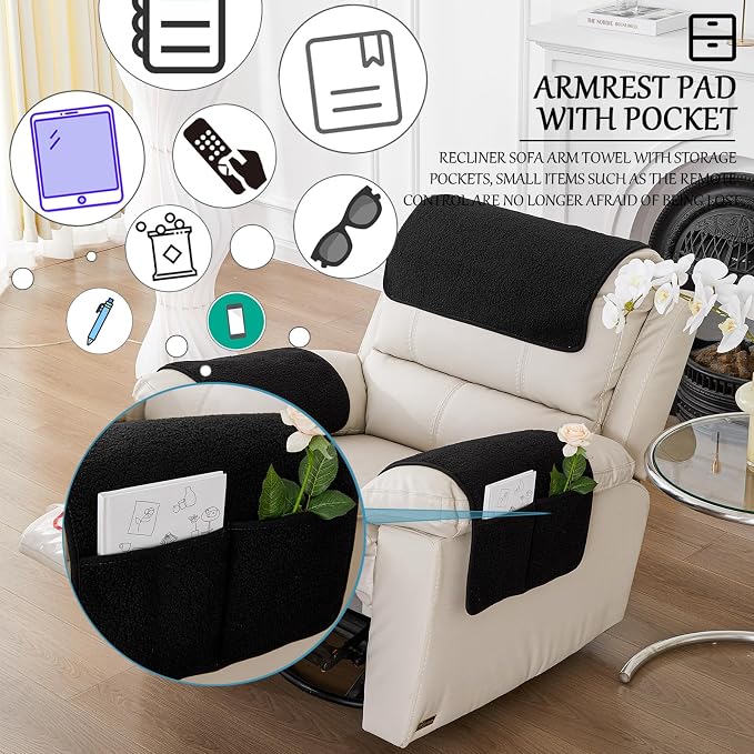 Armrest Cover, Recliner Chair Protector, Furniture Protector Slip, Side Storage - Image 3