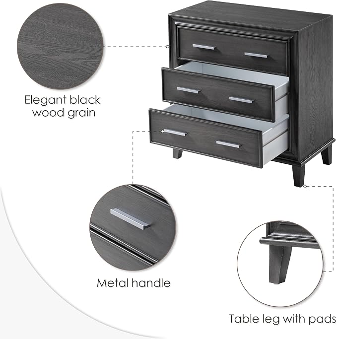 COZAYH Modern 3 Drawer Nightstand, Wood Dresser - Image 6