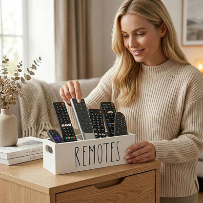 Remote Control Holder, Farmhouse Remote Storage Caddy, Bedside TV Controller Box - Image 3