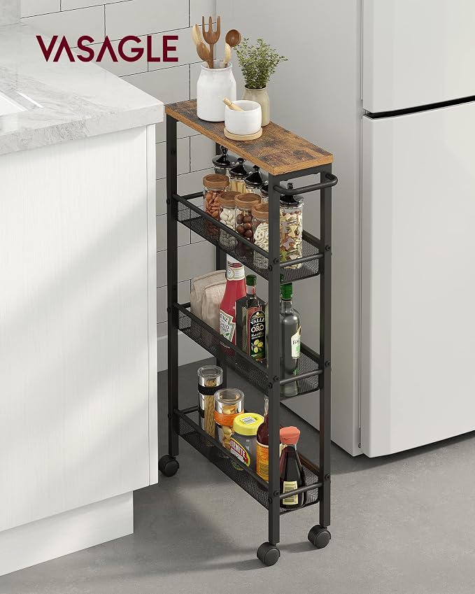 VASAGLE Slim Rolling Cart, 4-Tier Narrow Storage Cart - Image 2