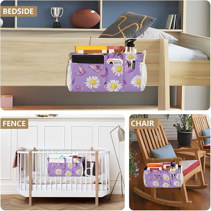 Purple Cute Daisy Butterflies Strawberry Bedside Caddy - Image 8