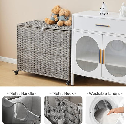 Laundry Hamper with Wheels, 52.8 Gallon Rolling Laundry Basket with Lid - Image 6