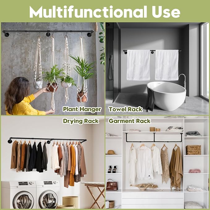 66.1" Industrial Pipe Clothing Rack, Wall Mounted Clothes Rack - Image 7