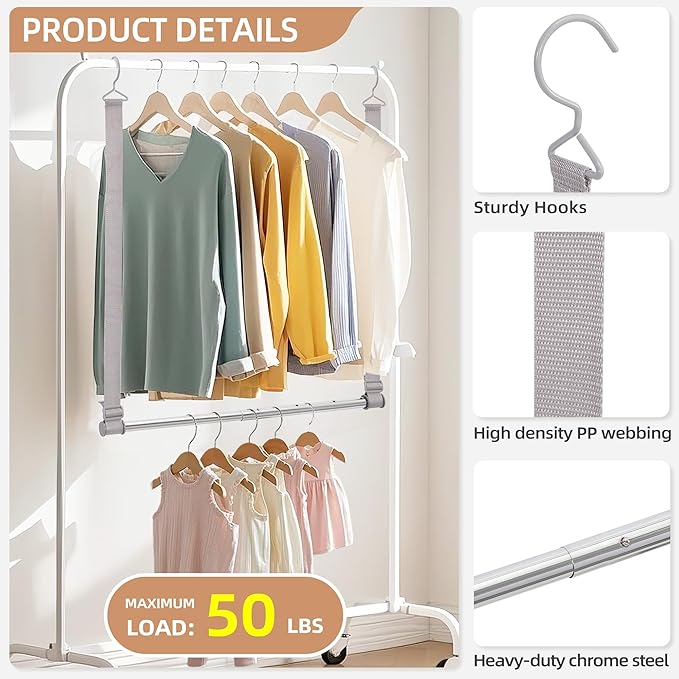STORAGE MANIAC Hanging Closet Rod, Adjustable Width and Height Closet Hanging - Image 3