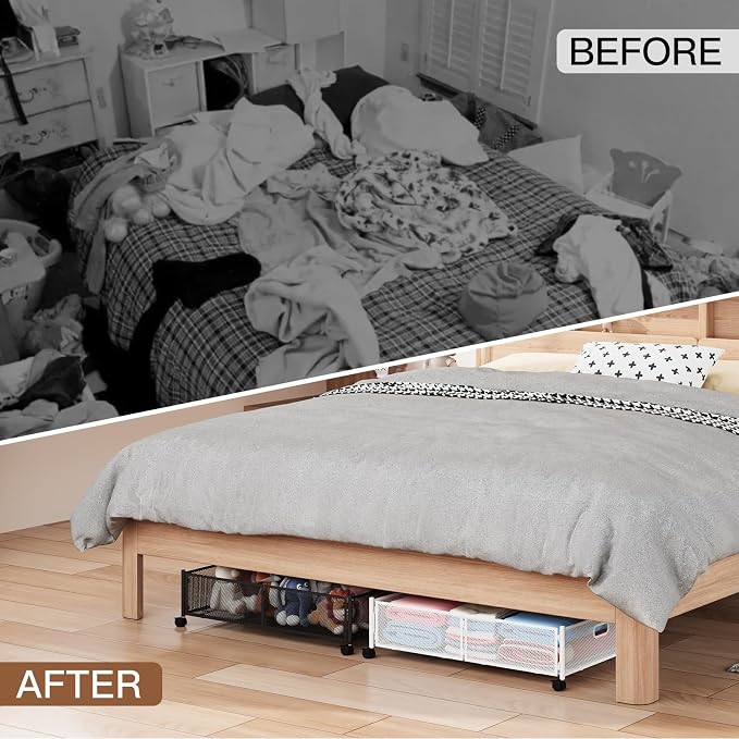 Gawerk Under Bed Storage with Wheels, Foldable Metal Mesh Underbed Storage - Image 6