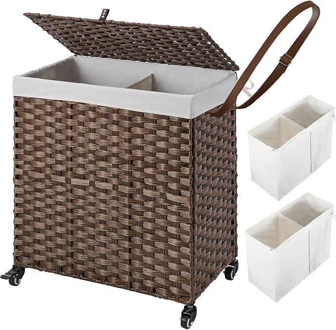 Greenstell Laundry Hamper with Wheels, No Install Needed, 110L Divided by Greenstell