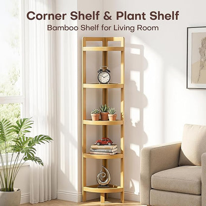 2026 New Bamboo Standing Shelf, 5 Tier Corner Shelf Stand, Free-Standing Shelf - Image 6