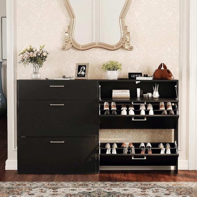 VINGLI Set of 2 Black Shoe Cabinet by VINGLI