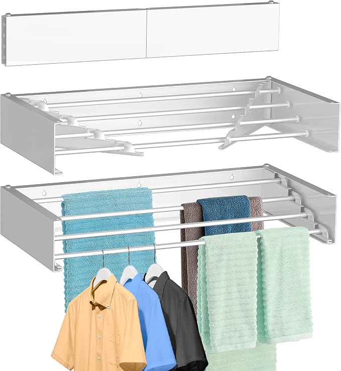 FOCHIER F Laundry Drying Rack Wall Mounted Clothes Drying Rack White, 23.6" | by FOCHIERF