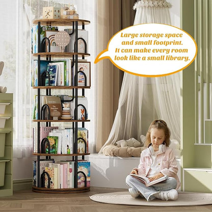 Aheaplus 5 Tier Rotating Bookshelf Tower, 360 Display Spinning Bookcase - Image 4