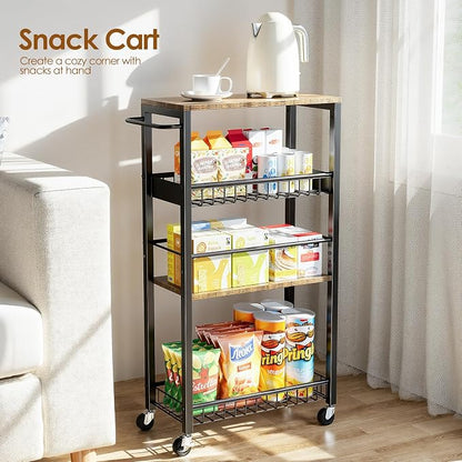 Slim Rolling Storage Cart, 4 Tier Narrow Storage Cart, 9.1in | Metal Kitchen - Image 5